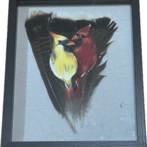 Two Cardinal Framed Feathers