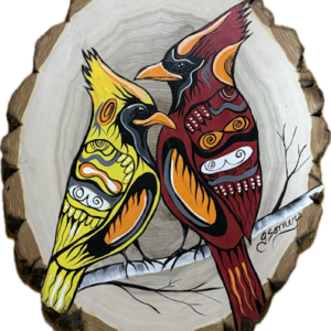 Two Cardinals on Wood