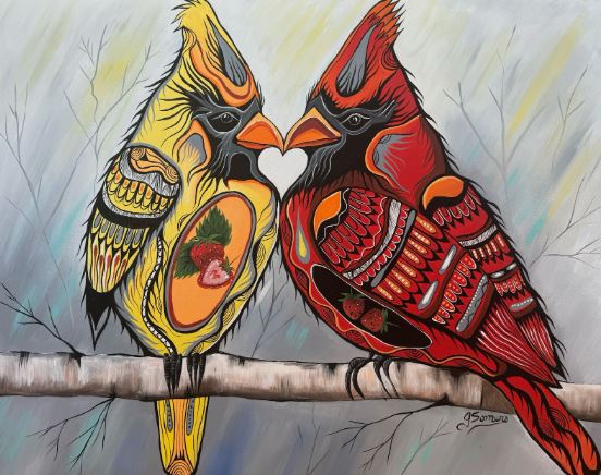 Focal Point Artistry Indigenous Woodland style art displayed in juried shows and exhibitions, highlighting Wabanaki cultural storytelling and fine art quality.