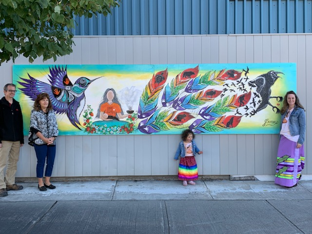 Focal Point Artistry murals painted in diverse locations, including exterior brick walls, interior school hallways, and community centre lobbies.