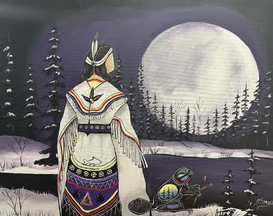 A styled interior shot showing a Focal Point Artistry print hanging in a bright living room, complementing modern decor with natural colors and vibrant Woodland imagery.